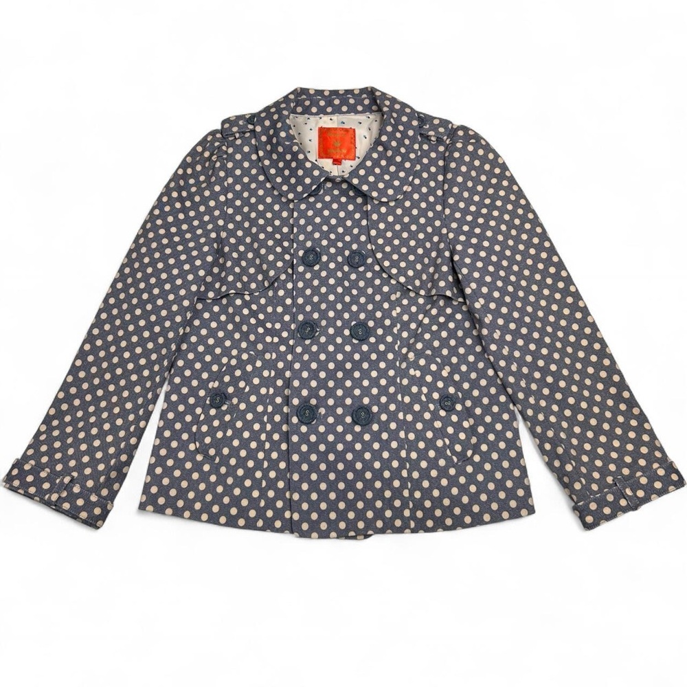 Navy Polka Dot Double-Breasted Mini Trench Coat